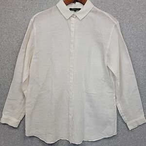 LAFAYETTE 148 White Ramie Blend Button Up Shirt Long Sleeve Blouse Sparkle Sz S